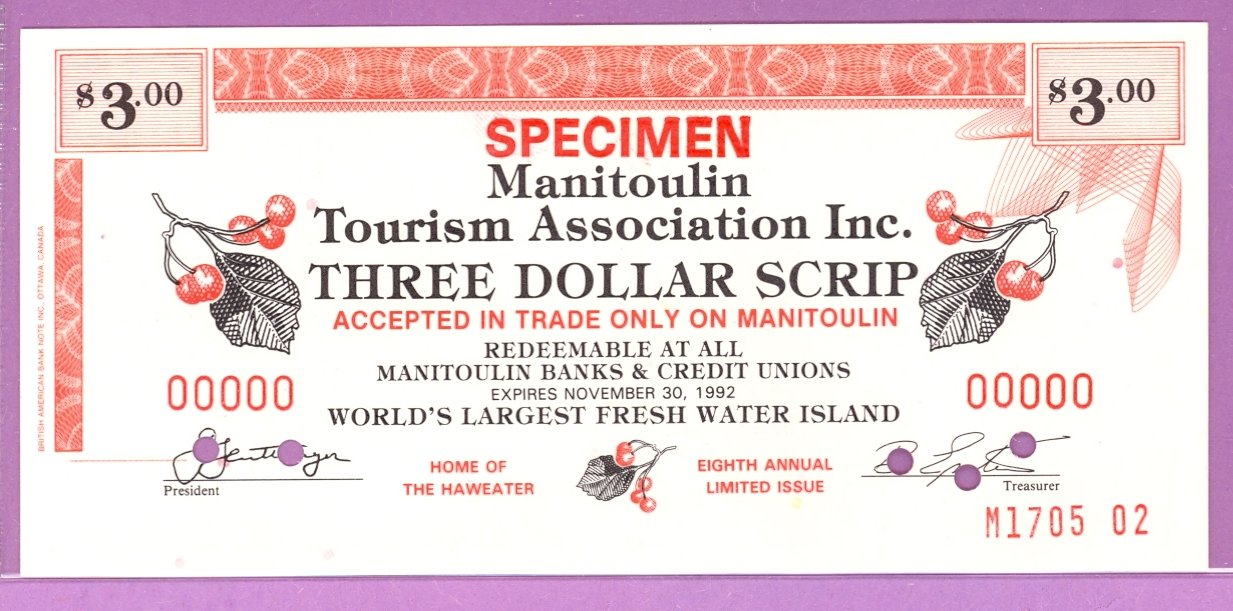 1992 Specimen Manitoulin Island Ontario Trade Note or Scrip S.S. Norisle Ferry